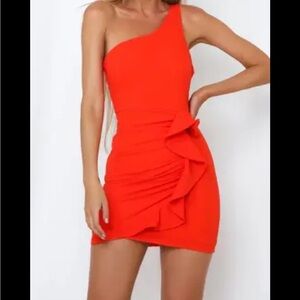 Hello Molly Elegant One-Shoulder Red Dress